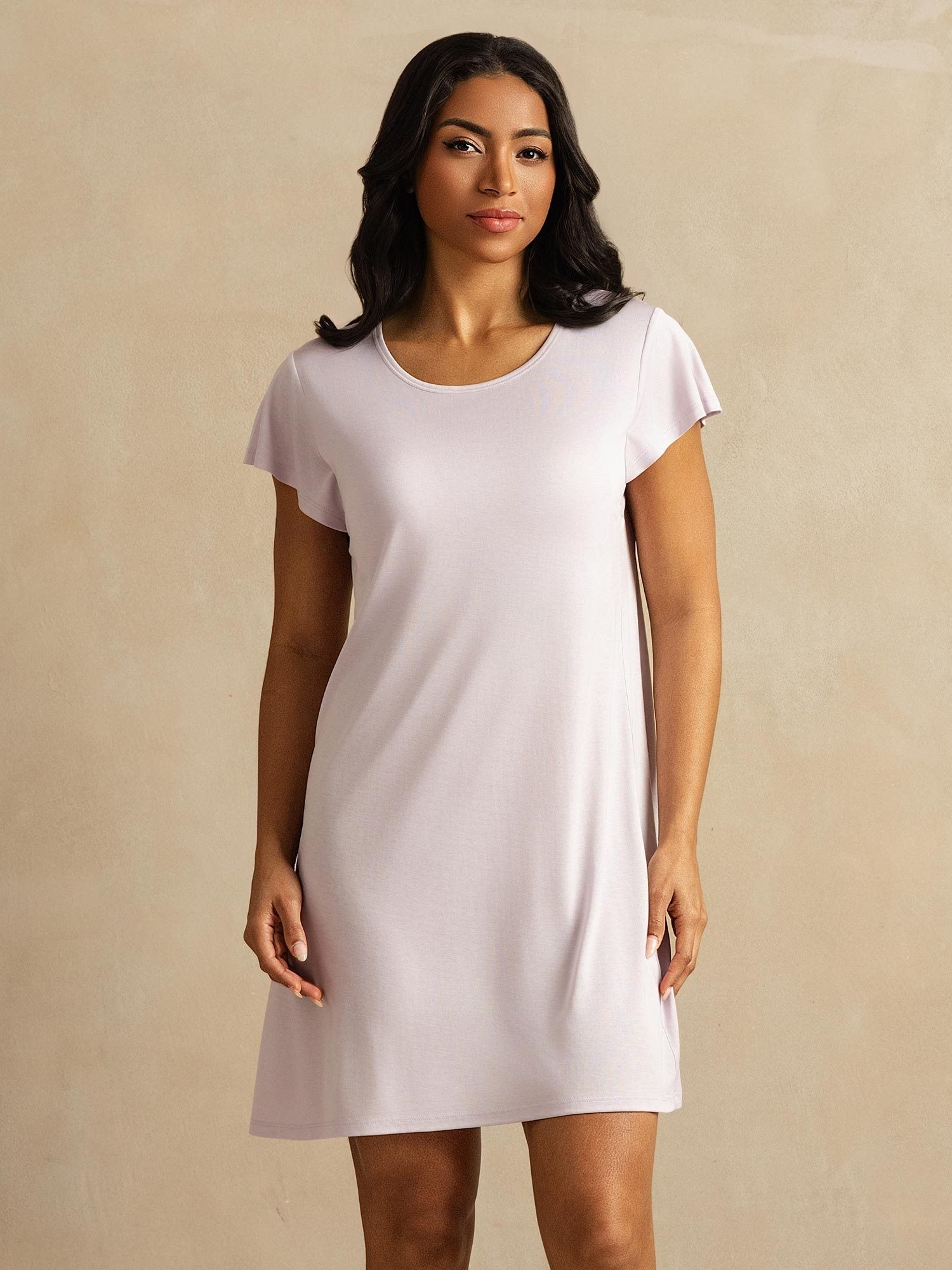 [Lavender] SilkSilky  Pure Silk Round Neck Nightgown 001