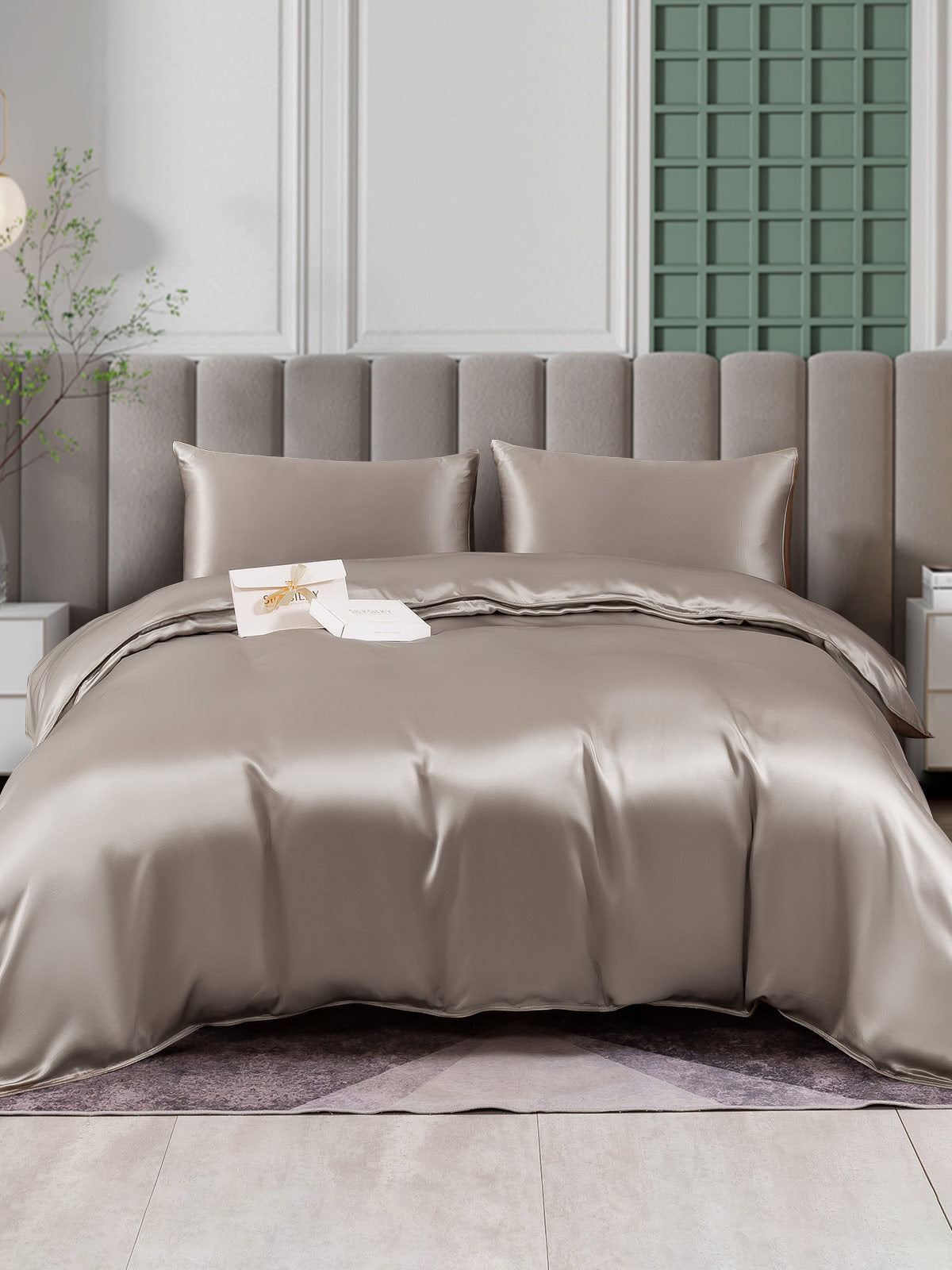 SilkSilky US 25Momme Pure Silk Bedding Set Gray 001