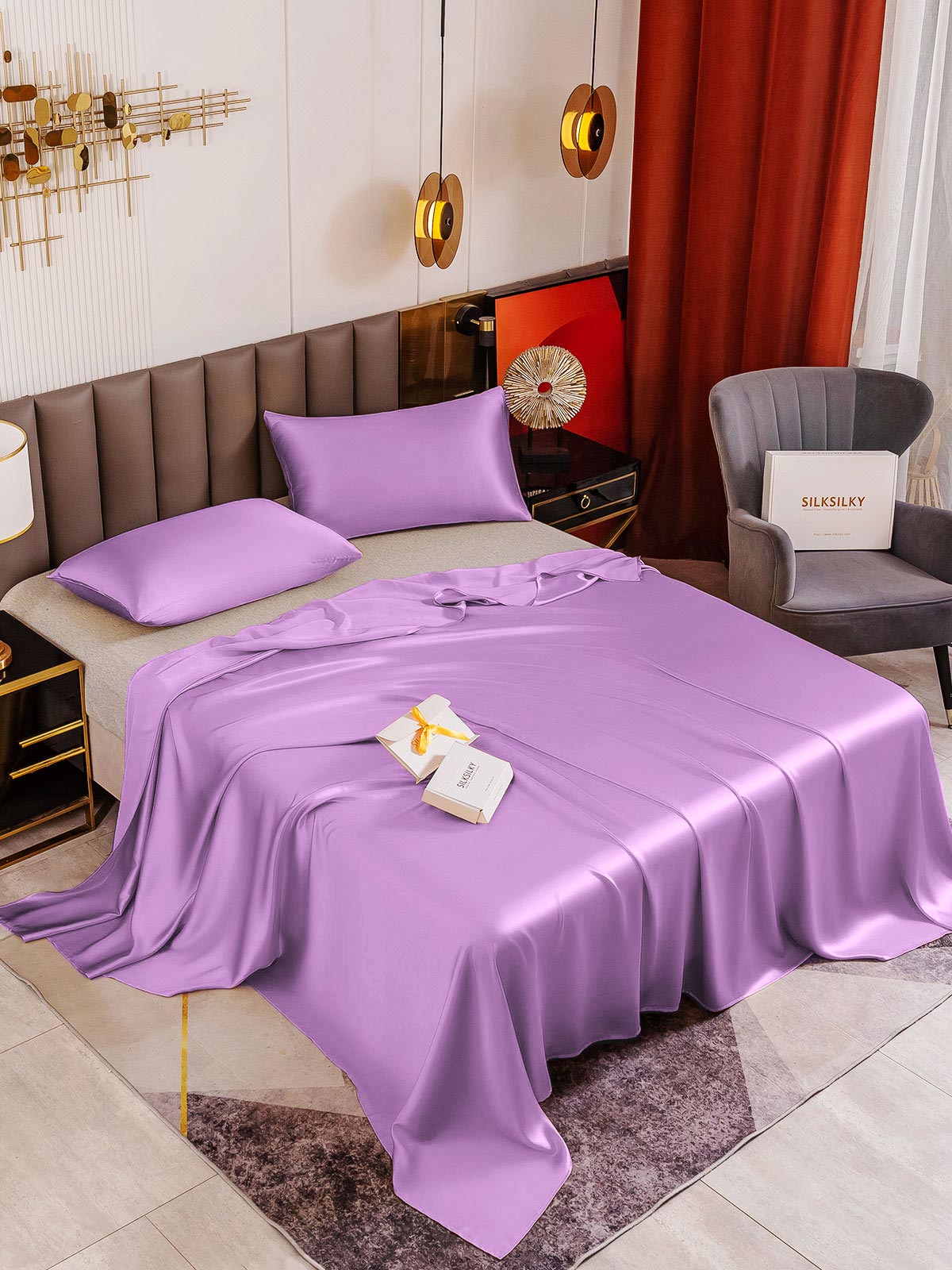 SilkSilky US 19Momme Pure Silk Bedding Set Lavender 001