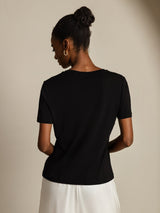 [Black] SilkSilky  Short Sleeve V Neck Women's T-Shirt 002