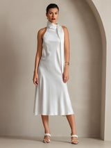 [White] SilkSilky  Sleeveless Tie Neck Dress 004