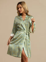 [Green Leopard] SilkSilky  19Momme 3/4 Sleeve Women's Robe 003