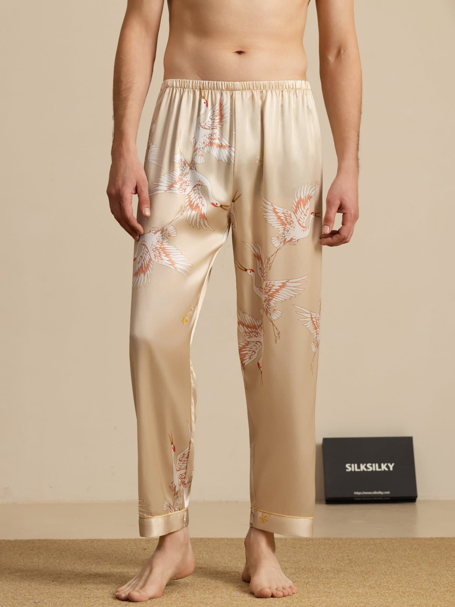 [Champagne] SilkSilky 19Momme Mens Sleep Bottoms 001