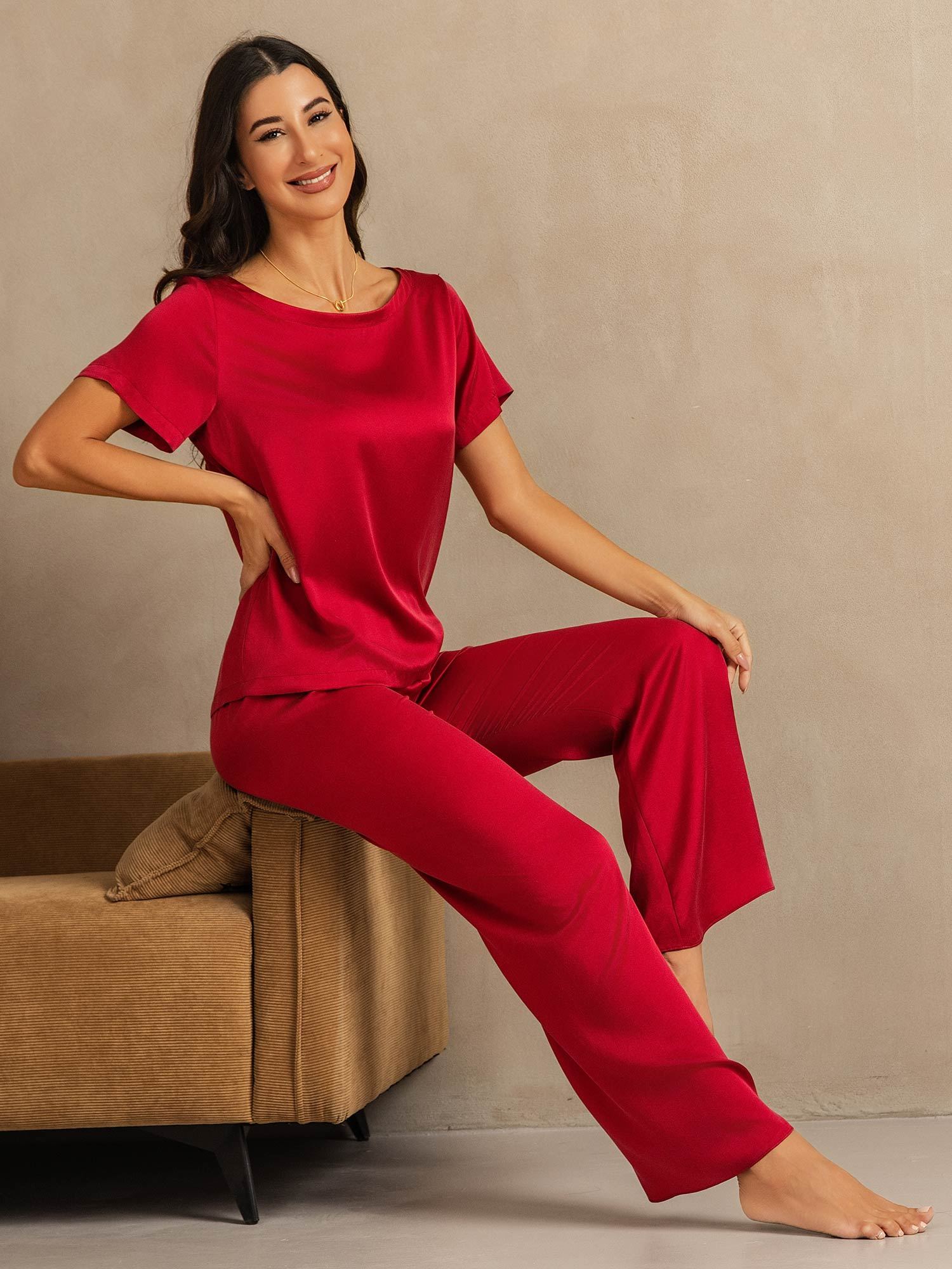 [Wine] SilkSilky 19Momme Silk Womens Pajamas 007