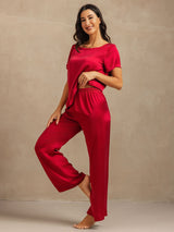 [Wine] SilkSilky  19Momme Machine-Washable Silk Short Sleeve Women's Pajamas 003