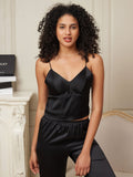 SilkSilky US Pure Silk V Neck Camisole Top Black 004