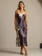 [Purple Gray] SilkSilky  Pure Silk Split Nightgown 003,