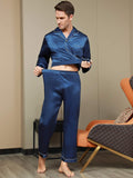 SilkSilky  Pure Silk Long Sleeve Lapel Men's Pajamas DarkBlue 009