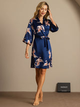 [Dark Blue] SilkSilky  19Momme 3/4 Sleeve Women's Robe 005