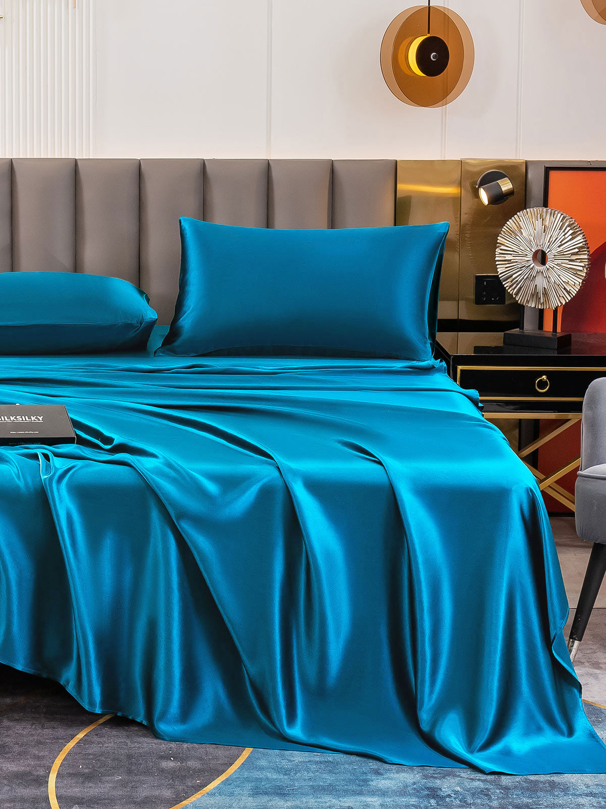 [Teal] SilkSilky  19Momme Pure Silk Bedding Set 006
