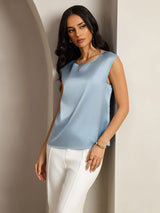 [Grayish Blue] SilkSilky  Cap Sleeve Round Neck Women's T-Shirt 004