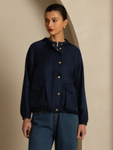 [DarkBlue] SilkSilky Silk Satin Surah Long Sleeve High Neck Women's Outerwear 003