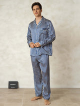 [Navy Stripe] SilkSilky  19Momme Pure Silk Mens Pajamas 003,