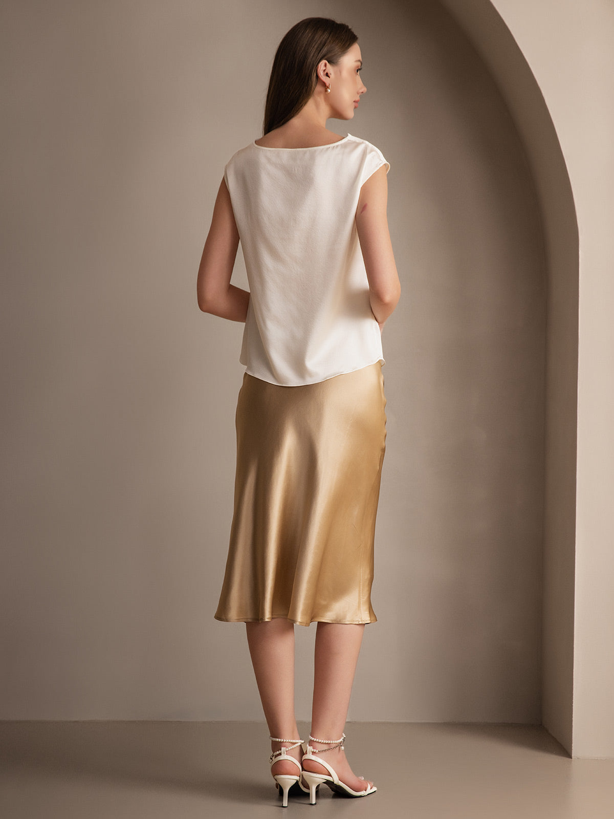 [Champagne] SilkSilky  19Momme Pure Silk Skirt 004