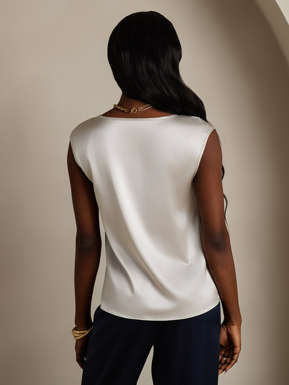 [Light Gray] SilkSilky  19Momme Silk Round Neck Women's T-Shirt 002