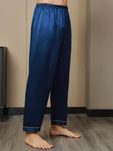 [Dark Blue] SilkSilky  Pure Silk Mens Sleep Bottoms 005,