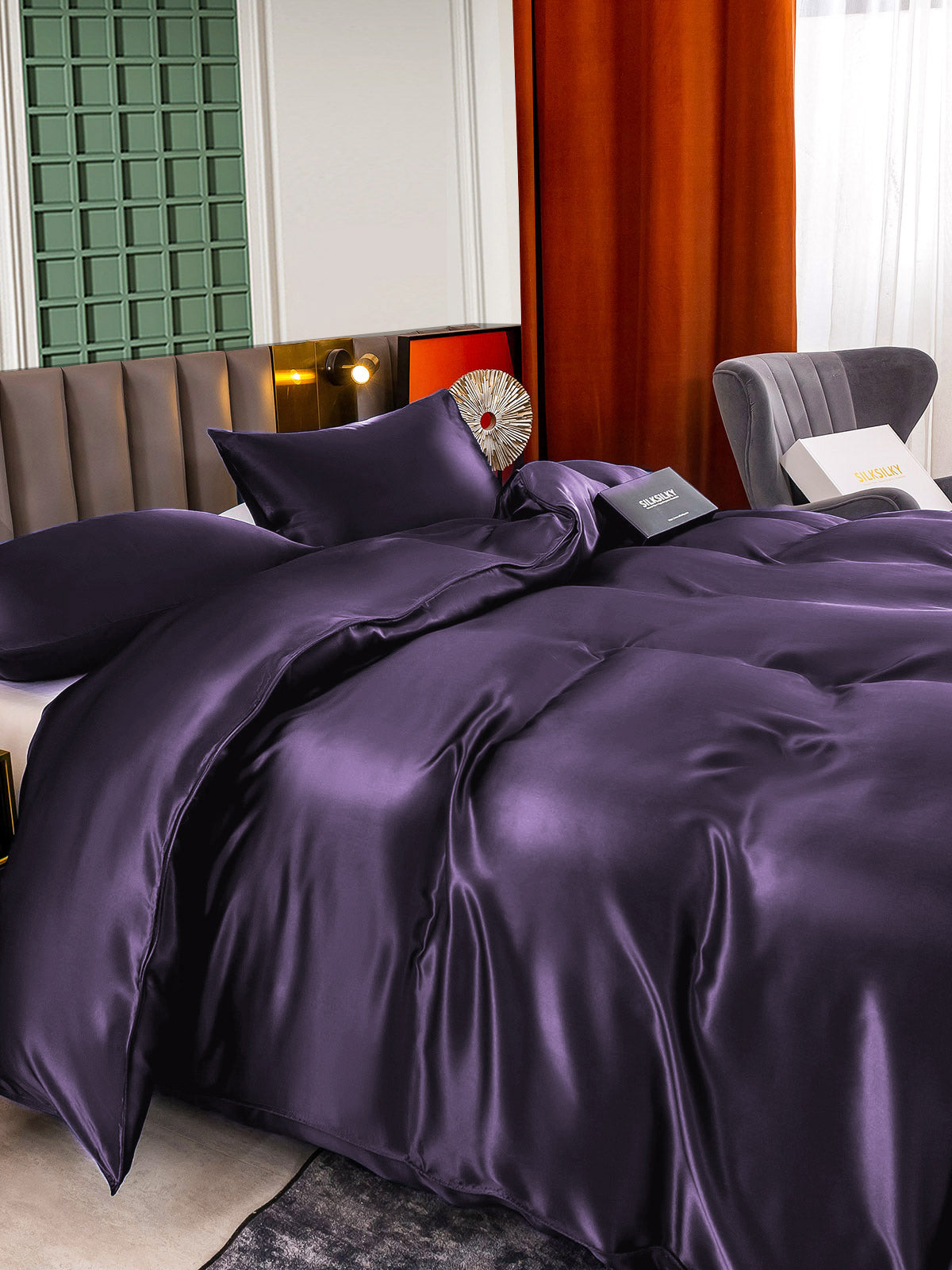 SilkSilky US 25Momme Pure Silk Bedding Set DeepPurple 005