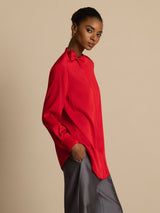 [Wine] SilkSilky 19Momme Silk Long Sleeve Collar Blouse 006