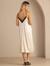 [Brown Rice] SilkSilky Spaghetti Strap V Neck Dress 002