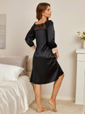 SilkSilky US Pure Silk Long Sleeve Nightgown Black 002