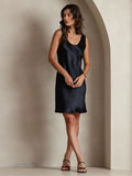 SilkSilky US Pure Silk Sleeveless Round Neck Dress Black 007