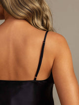 [Black] SilkSilky Spaghetti Strap V Neck Camisole Set 006