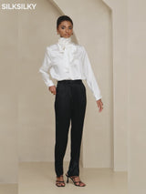 SilkSilky  Long Sleeve Tie Neck Blouse video 001