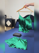 SilkSilky  Spaghetti Strap V Neck Camisole Set video 001
