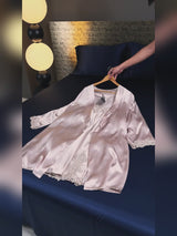 SilkSilky  3/4 Sleeve V Neck Nightgown&Robe Set video 001