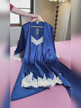 SilkSilky  3/4 Sleeve V Neck Nightgown&Robe Set video 001