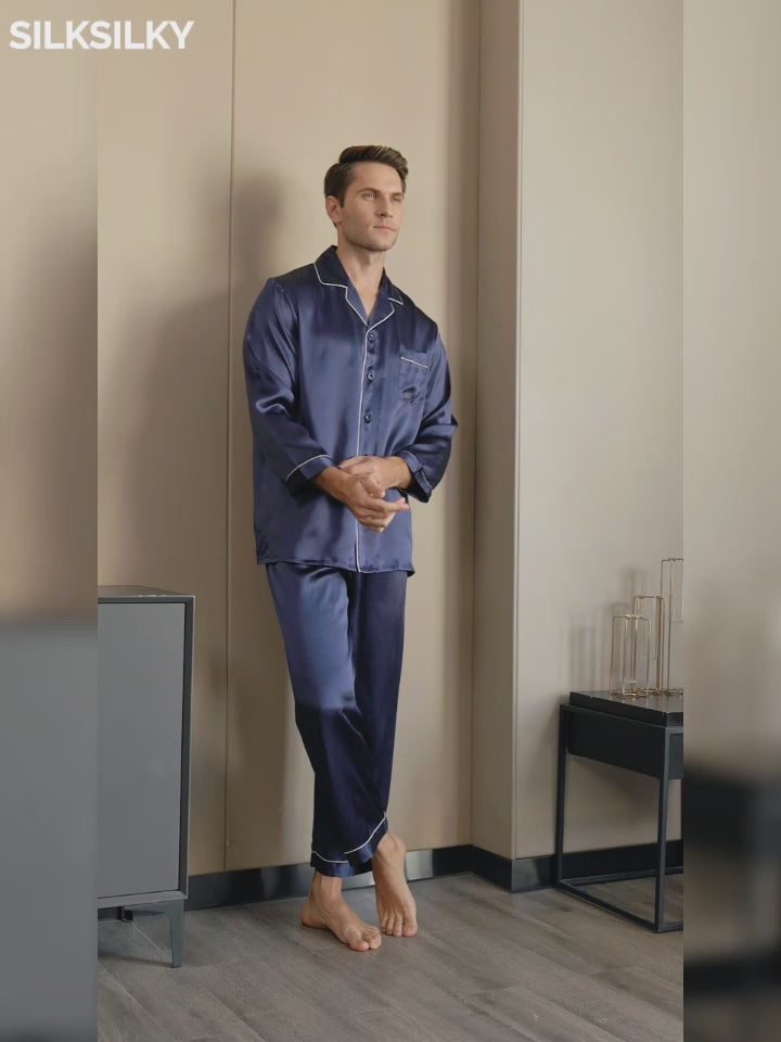 SilkSilky-US-Pure-Silk-Long-Sleeve-Lapel-Men's-Pajamas-video-001