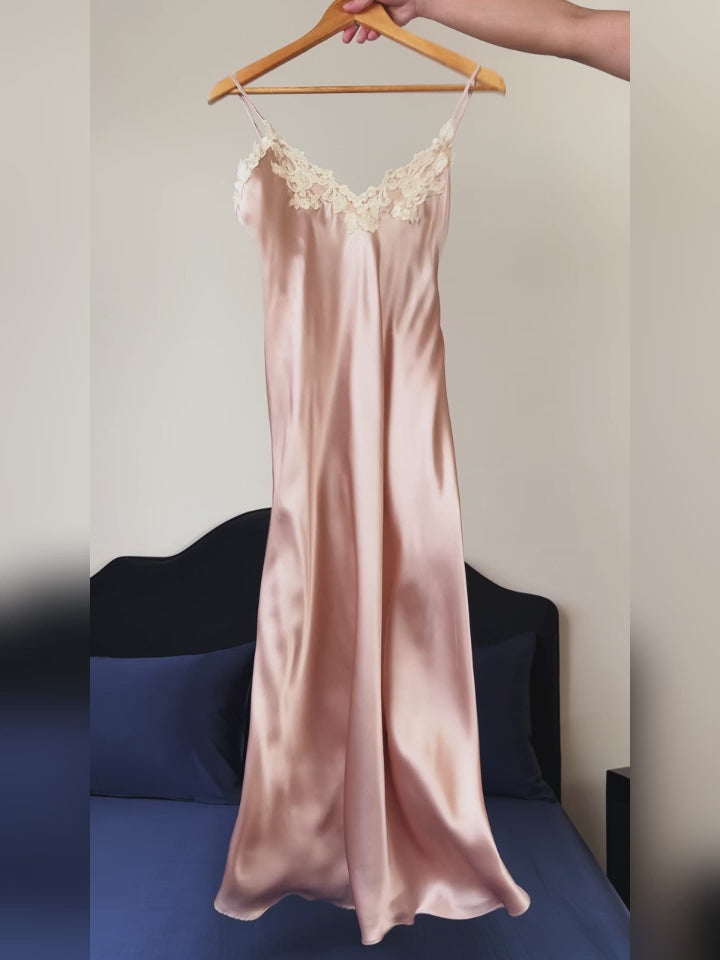 19 Momme Maxi Lace V-Back Pure Silk Dress  SILKSILKY