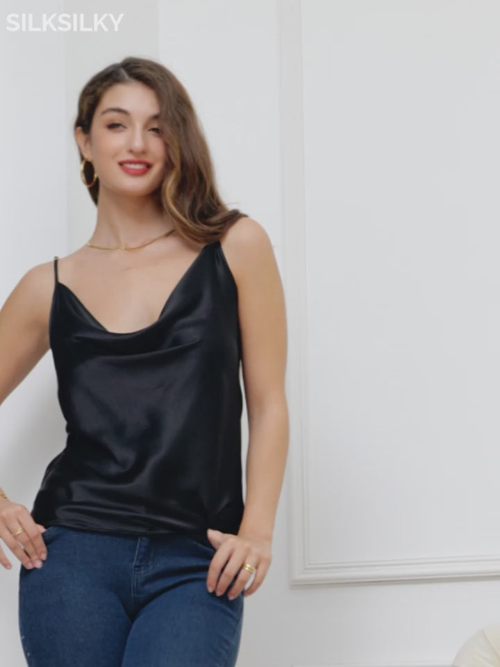 SilkSilky-US-Pure-Silk-Sleeveless-Cowl-Neck-Camisole-Top-video-001