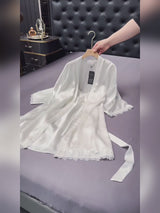 SilkSilky  3/4 Sleeve V Neck Nightgown&Robe Set video 001