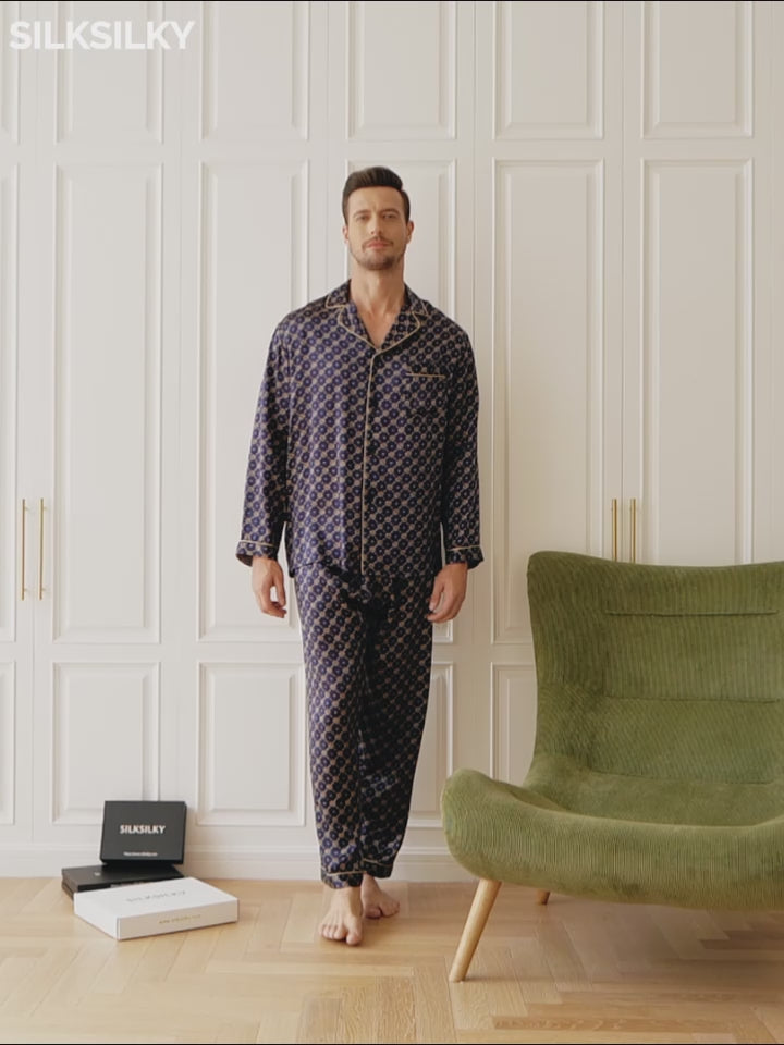 SilkSilky-US-Pure-Silk-Long-Sleeve-Lapel-Men's-Pajamas-video-001