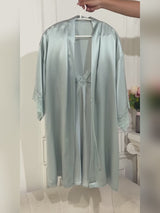 SilkSilky  3/4 Sleeve V Neck Nightgown&Robe Set video 001