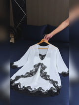 SilkSilky  3/4 Sleeve V Neck Nightgown&Robe Set video 001
