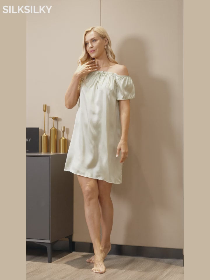 SilkSilky-US-Pure-Silk-Cap-Sleeve-Tie-Neck-Nightgown-video-001