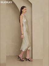 SilkSilky  19Momme Spaghetti Strap Off the Shoulder Dress video 001