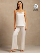 [White] SilkSilky  19Momme Machine-Washable Silk Spaghetti Strap Scoop Neck Camisole Set 001