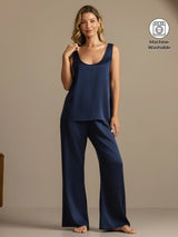 [Dark Blue] SilkSilky  19Momme Machine-Washable Silk Sleeveless Scoop Neck Women's Pajamas 001