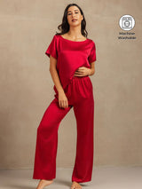 [Wine] SilkSilky  19Momme Machine-Washable Silk Short Sleeve Women's Pajamas 001