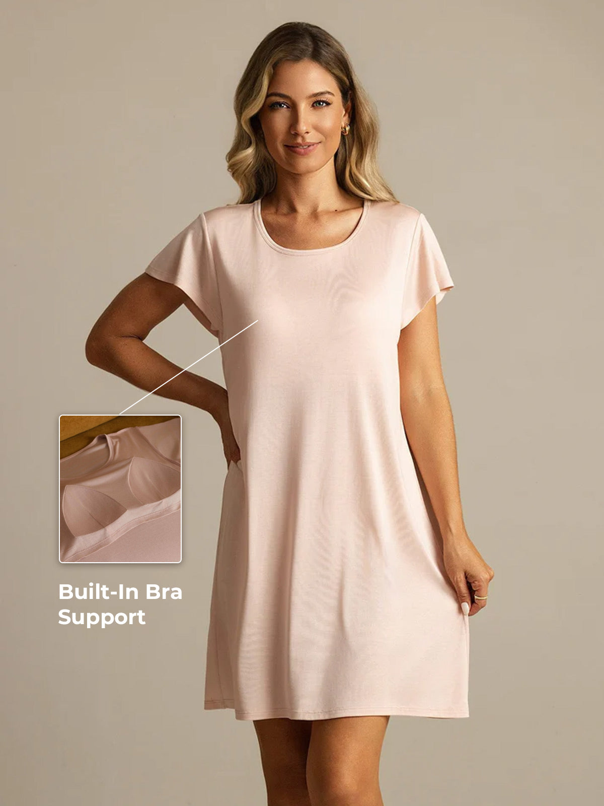 [Pink] SilkSilky  Pure Silk Round Neck Nightgown 001,