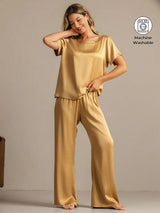 [Tan] SilkSilky  19Momme Machine-Washable Silk Short Sleeve Women's Pajamas 001
