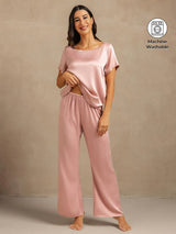 [Peach Skin] SilkSilky  19Momme Machine-Washable Silk Short Sleeve Women's Pajamas 001