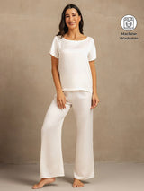 [White] SilkSilky  19Momme Machine-Washable Silk Short Sleeve Women's Pajamas 001