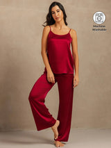 [Wine] SilkSilky  19Momme Machine-Washable Silk Spaghetti Strap Scoop Neck Camisole Set 001