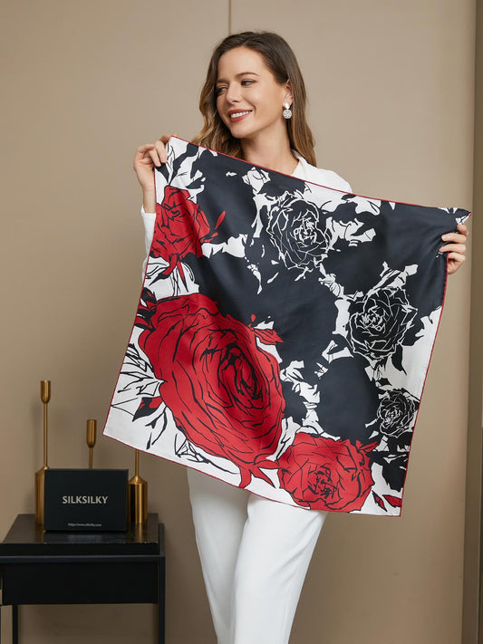 Silksilky Printed Silk Scarves for Women Dark Red Ladies Silk Ccarf –  SILKSILKY