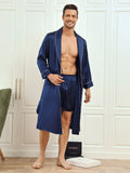 SilkSilky US Pure Silk Long Sleeve Mens Robe DarkBlue 006