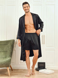 SilkSilky US Pure Silk Long Sleeve Mens Robe Black 005